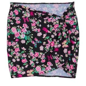 Victoria Secret Black Floral Stretch Mini Sarong Swim Coverup SZ XS/S